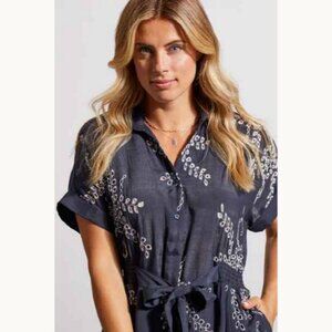 Tribal Button-Up Dress with Embroidery in Tribal Jet Blue